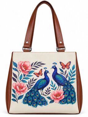 Printed Vegan Leather Shoulder Tote Bag for Women – Top Handle Handbag Purse